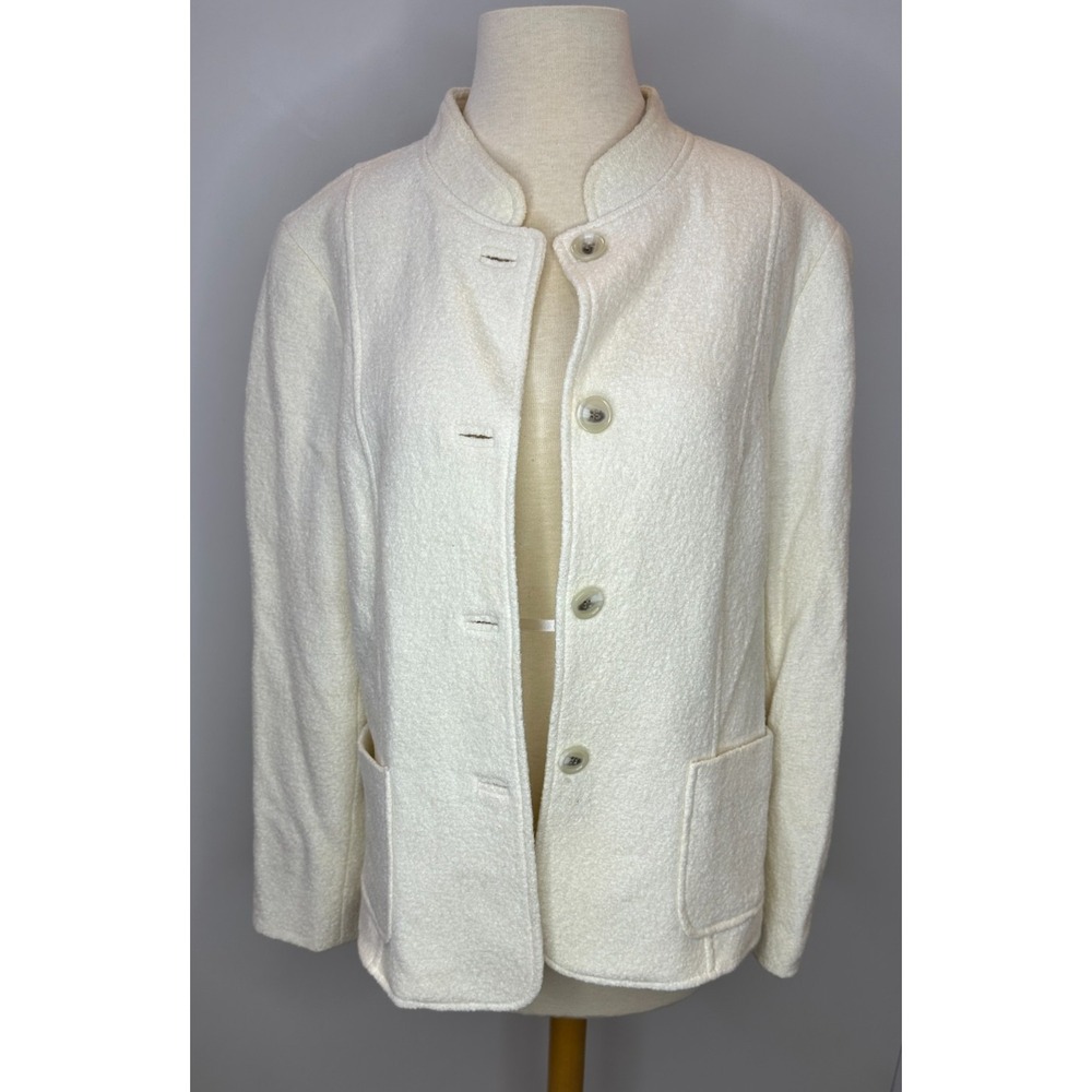 Talbots Boiled Wool Stand Collar JacketIvory Cream Button Pockets Plus Size 16 - Picture 4 of 9